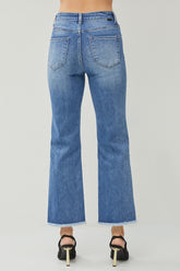 RISEN Women's High Waist Raw Hem Straight Jeans with Slits - Trendy Denim Fashion